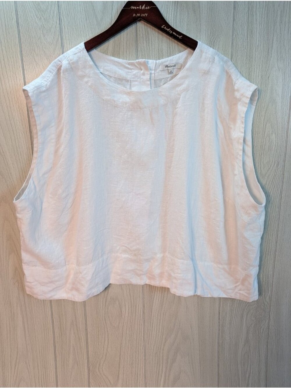 Madewell Button Down Shirt Womens 4XL White EUC Linen Boxy Cropped Short Sleeve